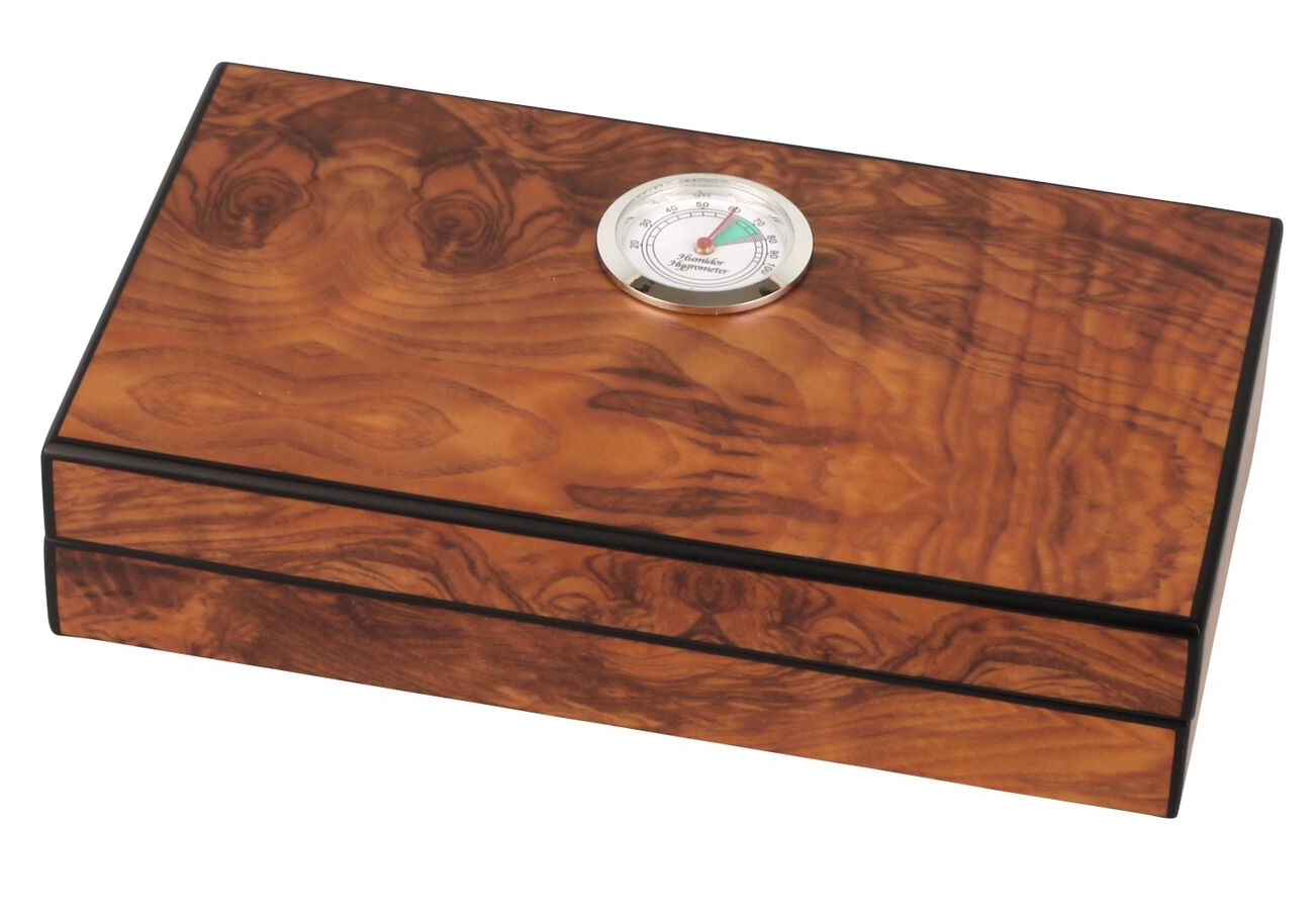 Humidor Mini Wurzelholzdekor matt ca 4 Zigarren mit Befeuchter