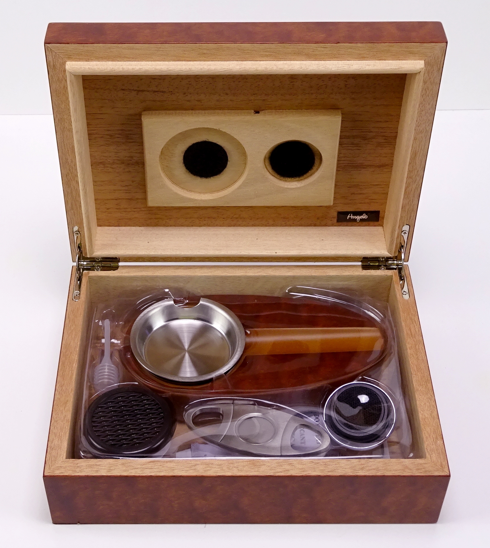 Humidor Set Angelo WurzelholzOptik für ca 30 Zigarren Acrylpolymere