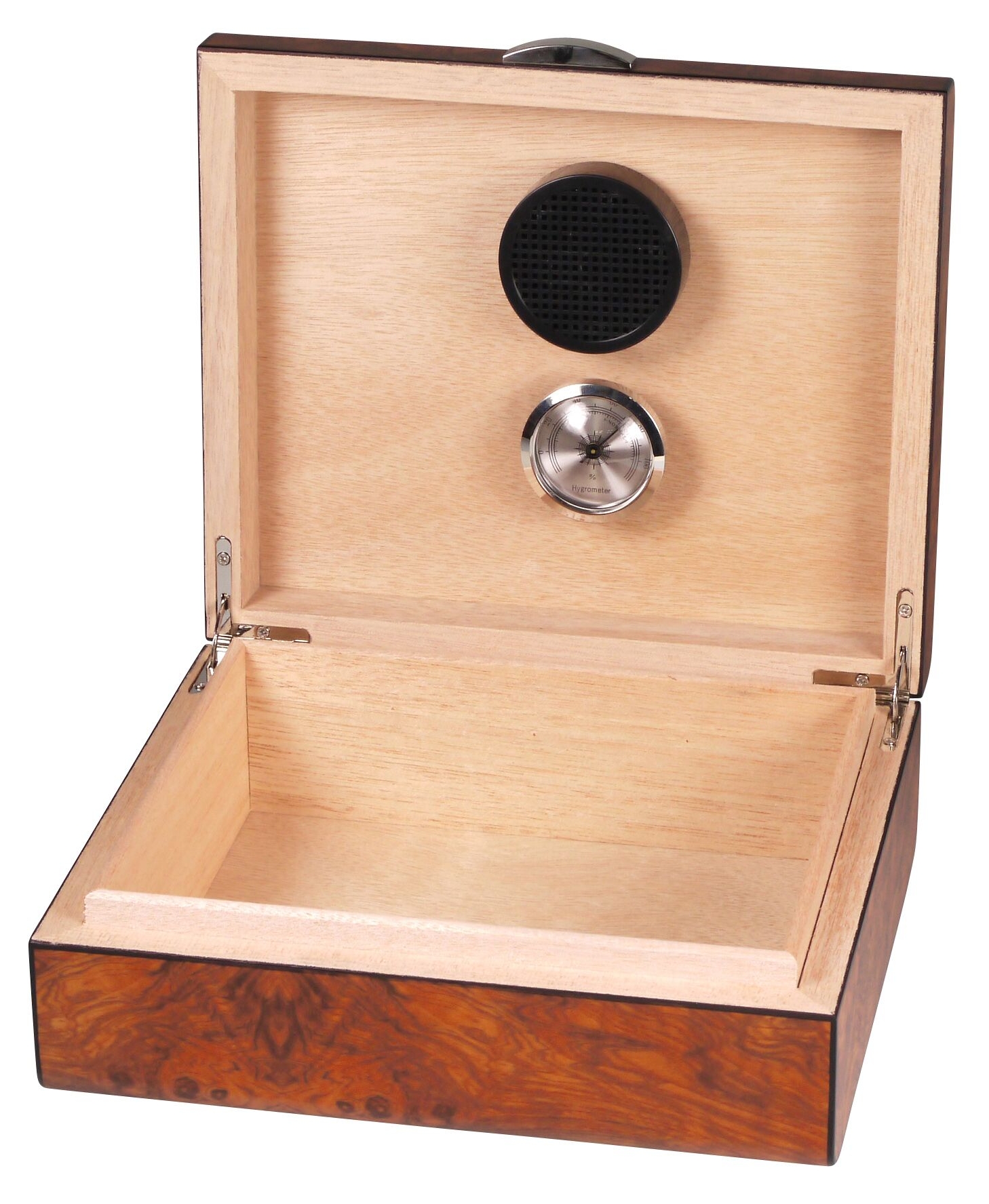 Humidor Wurzelholz Dekor Ulme matt ca 25 Zigarren mit Acrylpolymer